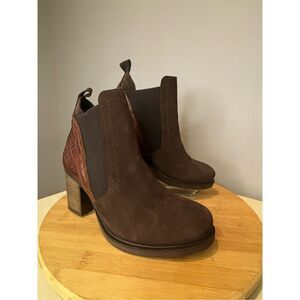 Bellini Women's Waterproof‎ Suede Croc Block Heels Coffee Chelsea Boots Sz 7-7.5